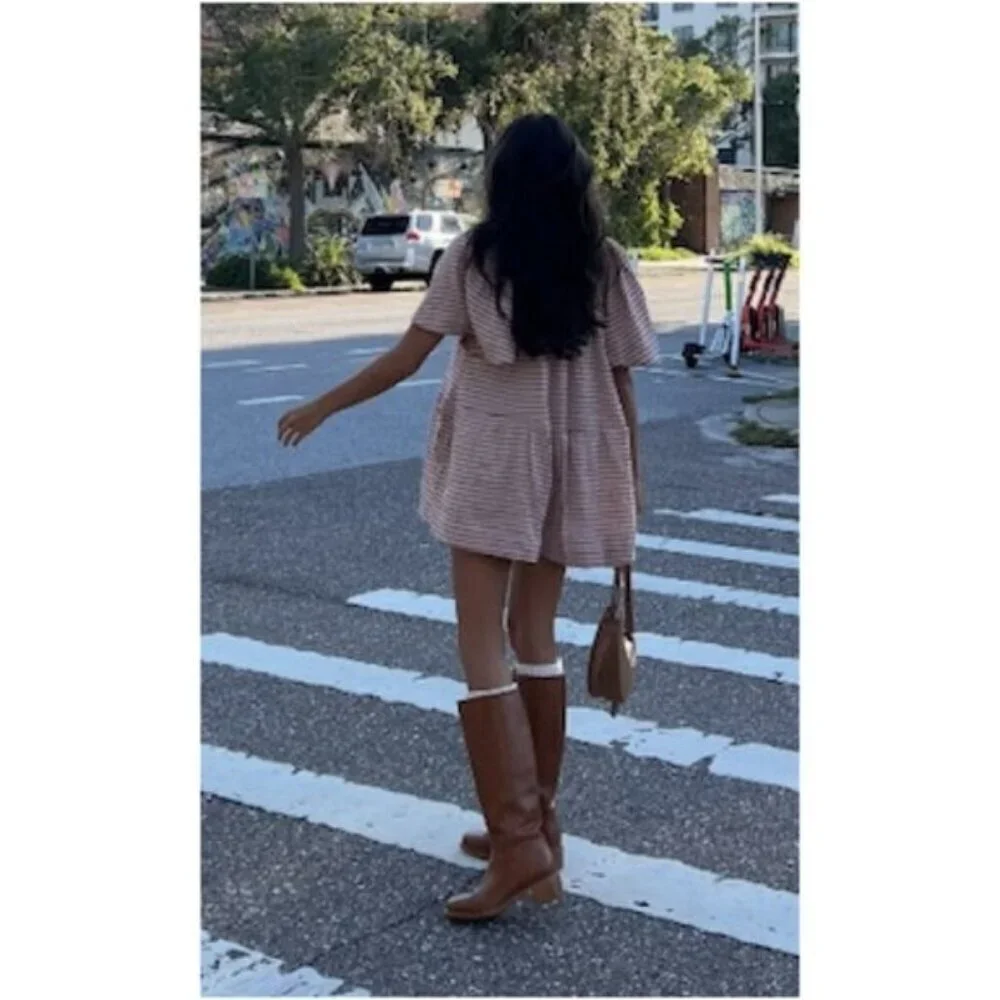 FREE PEOPLE County Line Plaid Romper in Pink Combo Size Medium NWT